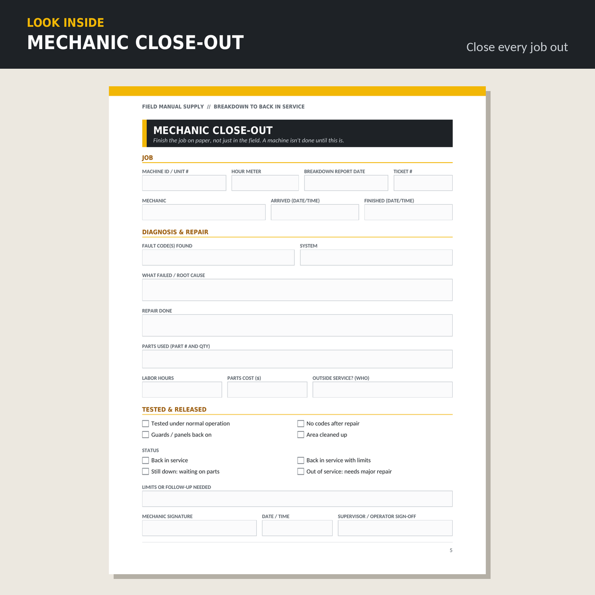 Breakdown to Back in Service: Equipment Breakdown Report Kit + Downtime Tracker